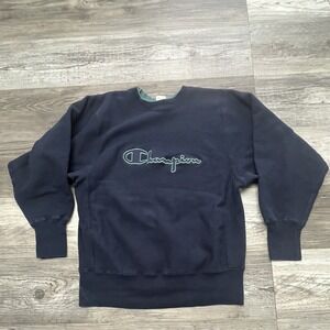 Vintage 90s Champion Reverse Weave Crewneck Blue Teal Spellout M Sweatshirt USA